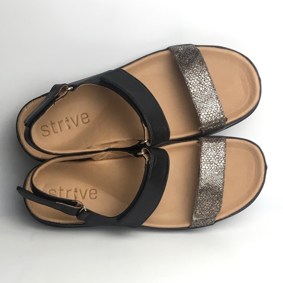 Strive Kona Leather Adjustable Orthotic Sandals Black Snake Metallic US11.5-12 - Picture 2 of 6